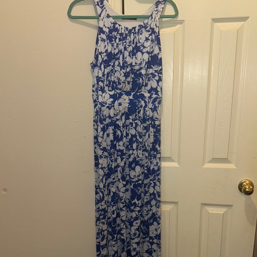 Blue and White Halter Maxi Sundress